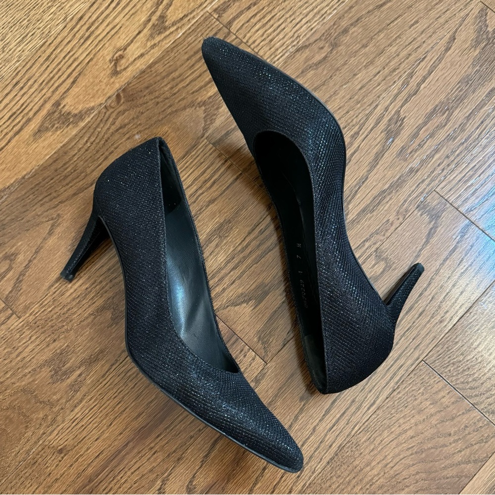 Stuart Weitzman Glitter Black Pointed Toe Heels